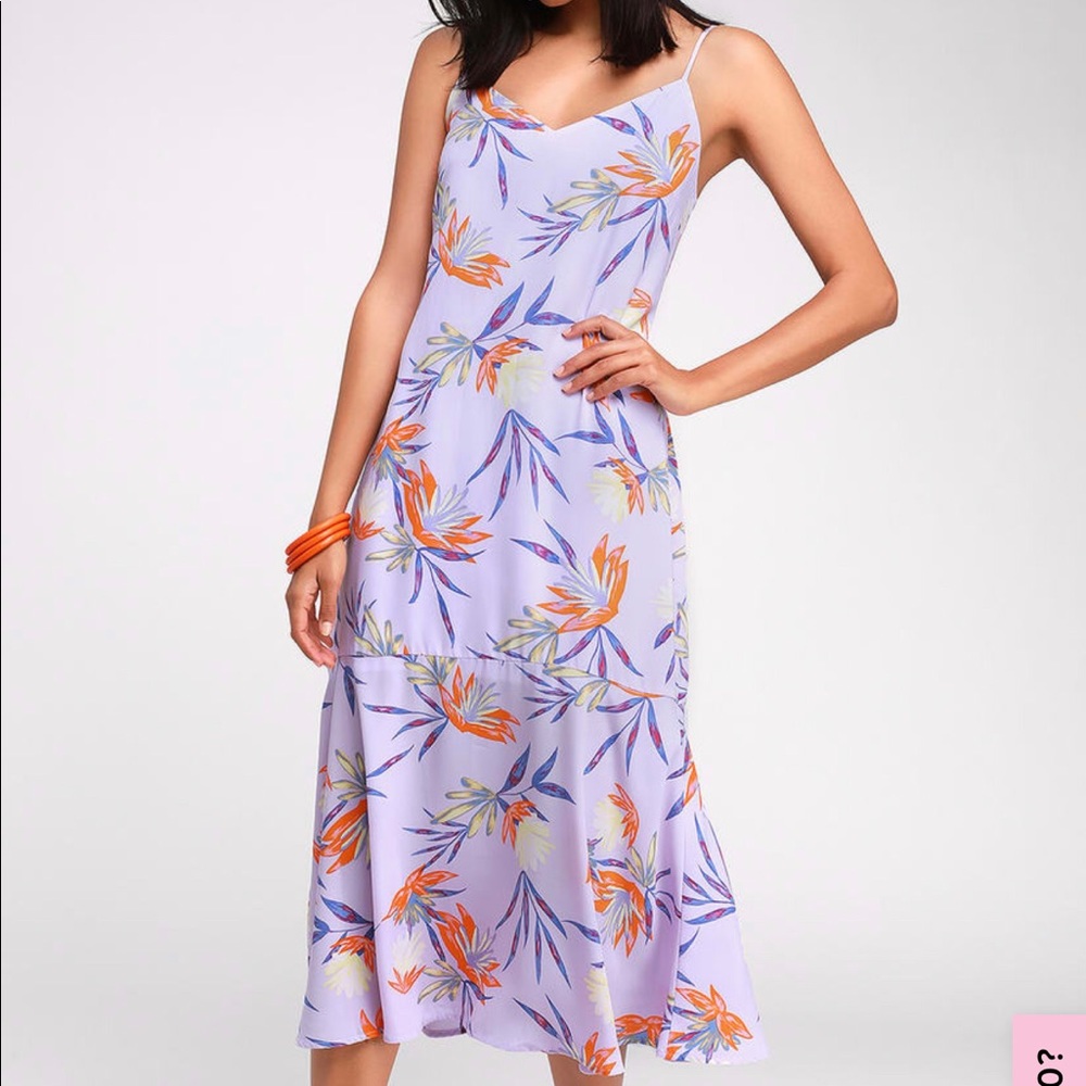 Lulus Quinlynn Lavender Floral Print Midi Dress